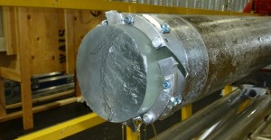 closeup of ice core in drill
