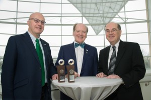 UW professor Adrian Raftery (right), with fellow medal recipient T. Pearse Lyons (center) and SFI Director General Mark Ferguson (left).