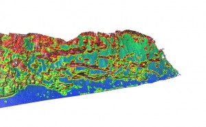 image of a crumbling cliff seen via LIDAR