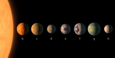 The ultra-cool dwarf star TRAPPIST-1 and its seven planets. A UW-led team has learned details of TRAPPIST-1h, the system's outermost planet.