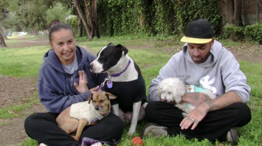Judie lives with her partner and three dogs in Los Angeles. She is one of the homeless people featured in the My Dog is My Home exhibit. UW geography researchers analyzed the relationships, highlighted in the exhibit, between homeless people and their pets.