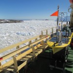 yellow board on ship deck