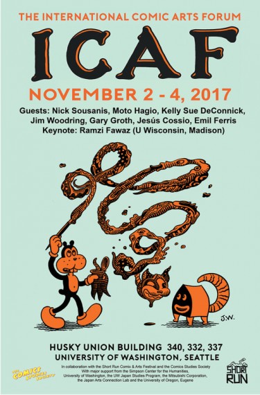 Poster for the 2017 International Comic Arts Forum, Nov. 2-4 at the UW and elsewhere in Seattle.