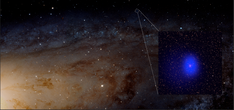 A starfield showing the location of a binary black hole system.