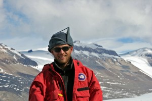 researcher in red jacket