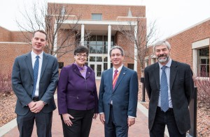 PNNL and UW leaders attend the launch of NW IMPACT at the PNNL campus on Jan. 31. Left-to-right: NW IMPACT co-director David Ginger; UW President Ana Mari Cauce; PNNL Director Steven Ashby; NW IMPACT co-director Jim De Yoreo.