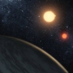 This artist's concept illustrates Kepler-16b, the first planet known to orbit two stars - what's called a circumbinary planet. The planet, which can be seen in the foreground, was discovered by NASA's Kepler mission. New research from the University of Washington indicates that certain shot-period binary star systems eject circumbinary planets as a consequence of the host stars' evolution.