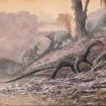 an artist rendering of teleocrater, an early dinosaur relative