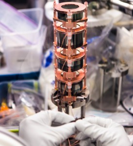 Copper housing for a stack of germanium detectors.