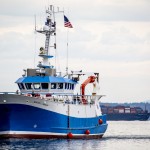 blue and white ship
