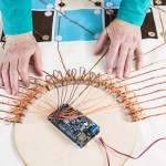 Close up of the Arduino microcontroller on the quilt