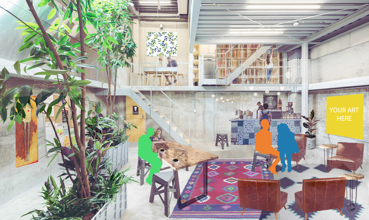 A University of Washington student designed this rendering of the future Doorway Project cafe, based on feedback from homeless young adults and other community members. Photo shows drawing of future cafe.