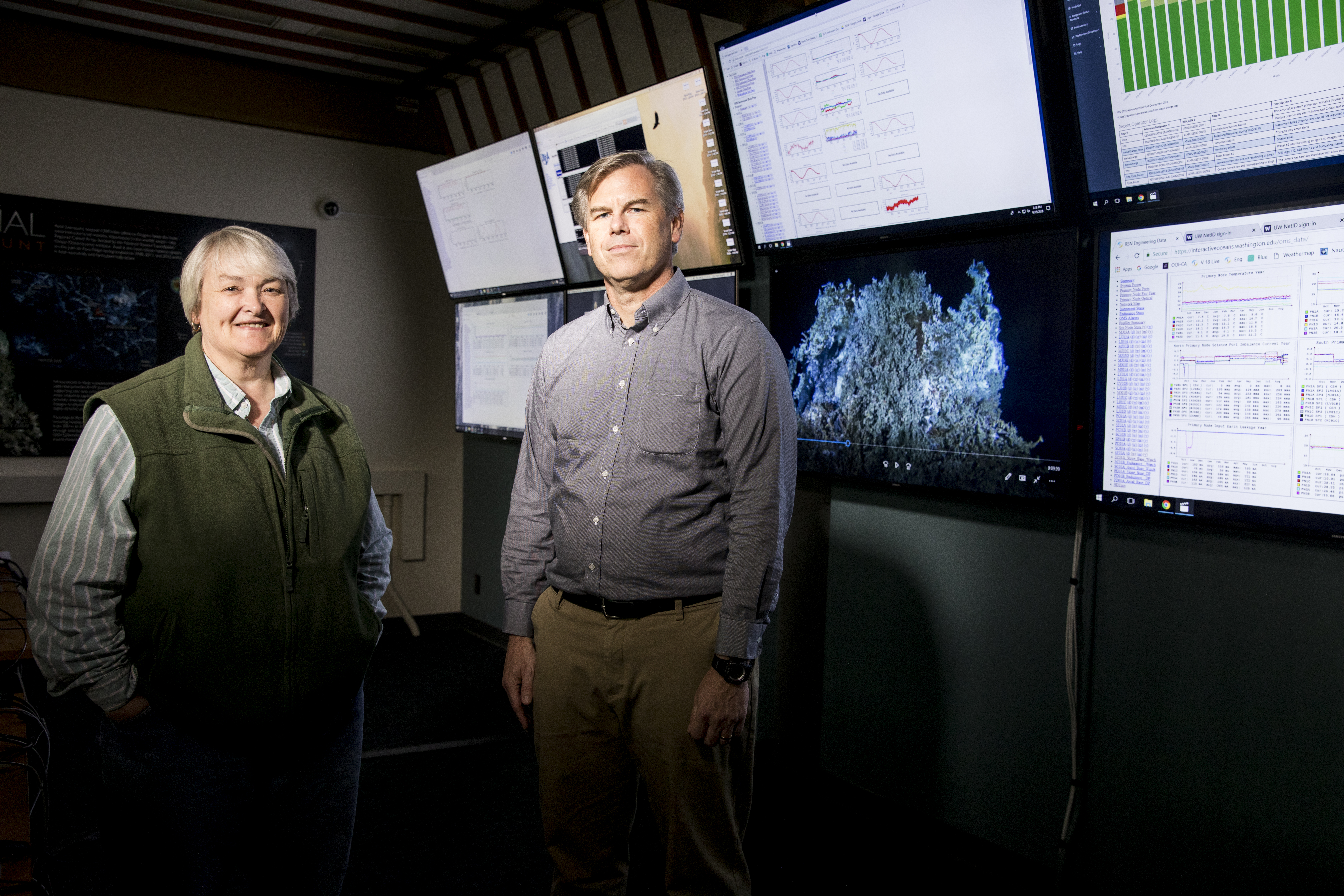 researchers in front of screens