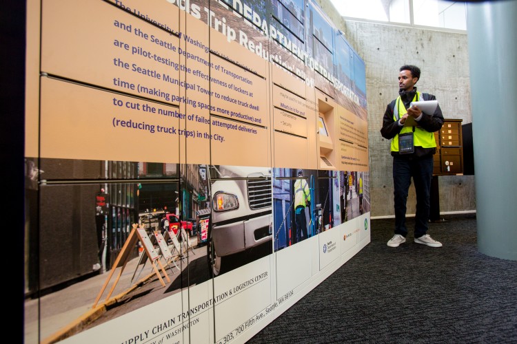 A researcher in front of common carrier lockers