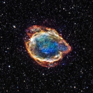 An image of a section of night sky, showing a supernova remnant.