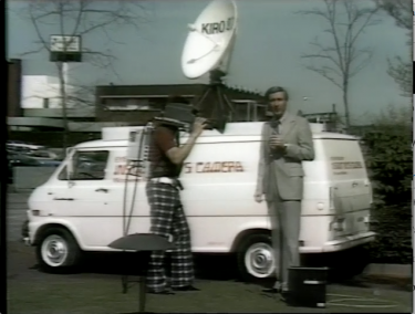 A screen shot from a KIRO-TV news story among those given to UW Libraries recently. The entire donation included local news footage from 1975 to about 2001. The cameraman's pants seem to indicate this footage is from the 1970s.