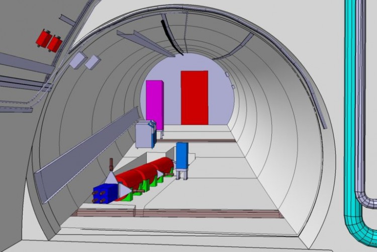 A computer image of a device that will detect particles in the Large Hadron Collider.