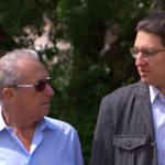 Professor Devin Naar of the UW Jackson School and Stroum Center for Jewish Studies, right, talks with Joseph F. Lovett, director of the documentary "Children of the Inquisition." The film, which Naar consulted on and appears in, will premiere at the 2019 Seattle Jewish Film Festival.
