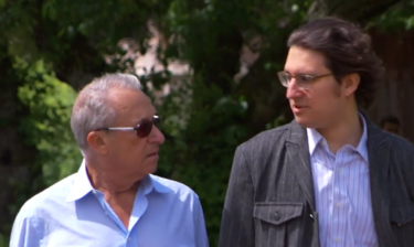 Professor Devin Naar of the UW Jackson School and Stroum Center for Jewish Studies, right, talks with Joseph F. Lovett, director of the documentary "Children of the Inquisition." The film, which Naar consulted on and appears in, will premiere at the 2019 Seattle Jewish Film Festival.