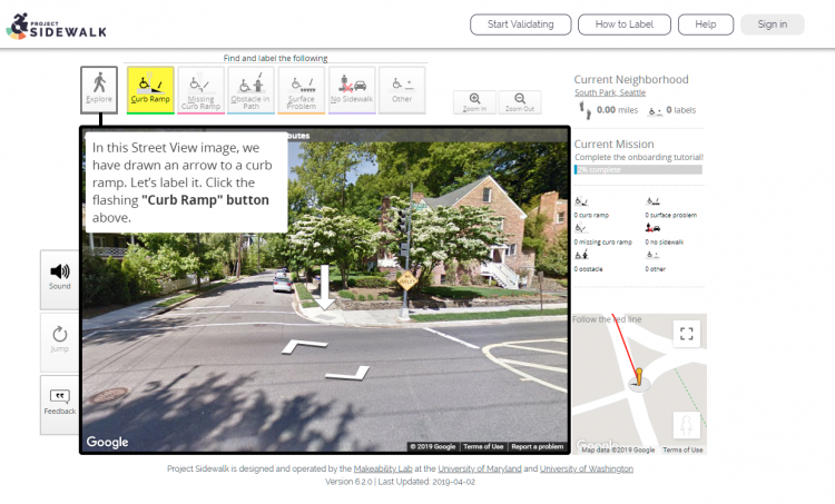 screenshot of the Project Sidewalk onboarding process