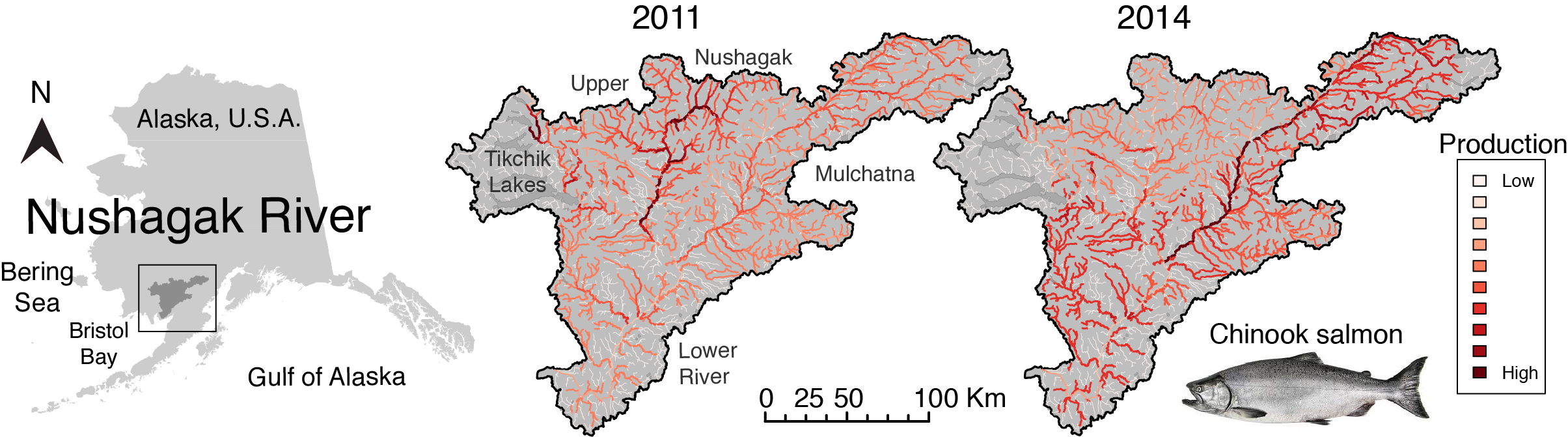 map showing productive areas of the basin year to year
