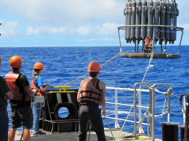 The research team collects samples in the North Pacific.