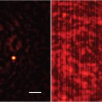 An image showing how the optical element focuses light to a specific point in 3D space above the element's surface.
