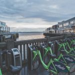 Docked Pronto bikes along Seattle's waterfront