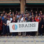 The 2019 cohort for the BRAINS program, or Broadening the Representations of Academic Investigators in NeuroScience. Program evaluator Cara Margherio is in the back row, two people to the left of the post. Co-director Claire Horner-Devine is at the far right. Laura Ciotto , program operations, is at the far left. Co-director Joyce Yen is at the far left, middle row. Director Sheri Mizumori is fifth from the right in the front row.
