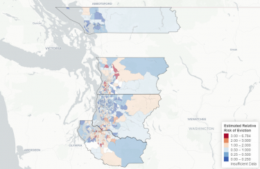 Washington map with four counties highlighted.