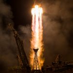 A rocket takes off
