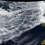 aerial image of ships' tracks