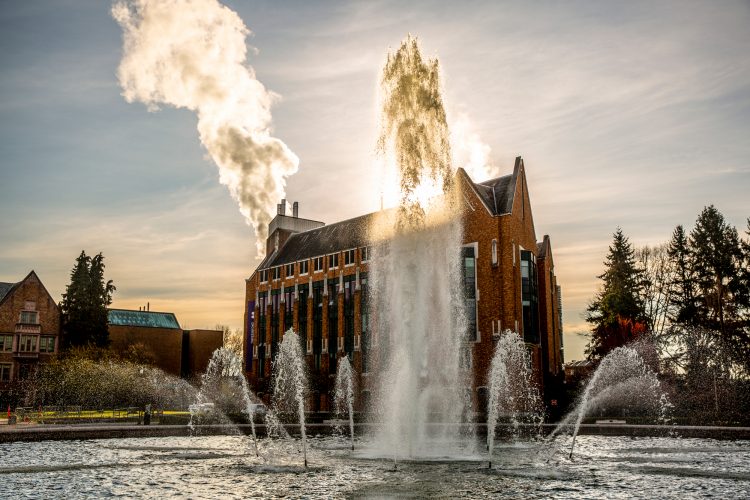Fountain with light streaming in through the water