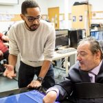 researcher works with subject