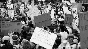 crowd protesting
