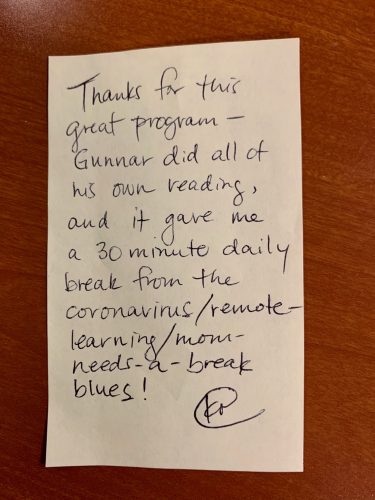 Post-it note with writing
