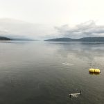 gray skies and ocean