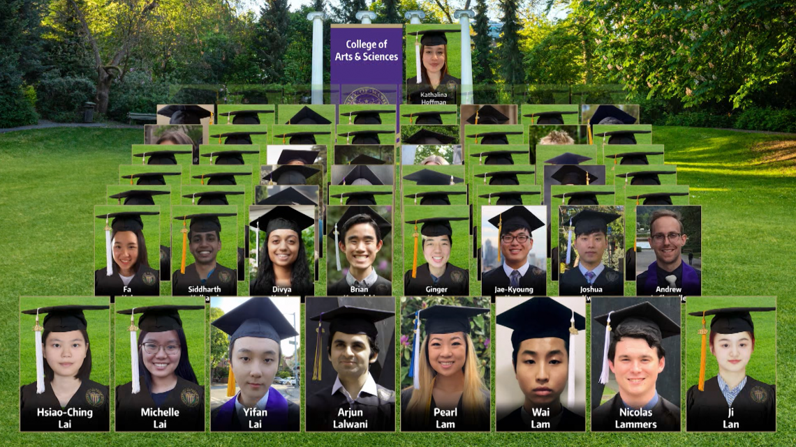 photos in caps and gowns on green lawn