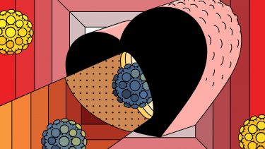 illustration of a coronavirus cell going into a heart