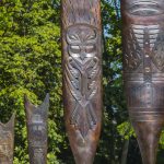 Paddles displayed in front of the museum