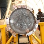 closeup of ice in metal barrel