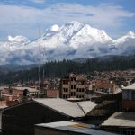 rooftops in front of glacier