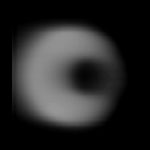 A black image with a white circle in the center. The circle has a hole that is slightly off center.