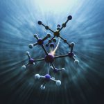 An artistic depiction of small molecules moving within a solvent
