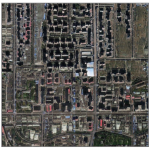 satellite photo of Tacoma using geospatial data from Beijing, with shadows cast from most buildings