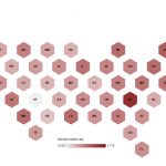 US map with states represented by hexagons showing COVID-19 infection fatality rate
