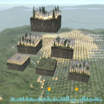 cubes of forest landscape up in flames