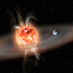 an artists depiction of a small star with a planet orbiting it