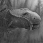 Illustration of an ancient mammal-like creature in a forest setting.