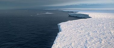 An aerial view of Getz ice shelf in West Antarctica taken from a helicopter in January 2018 after using radar on the ice to measure ocean-driven ice shelf melt.